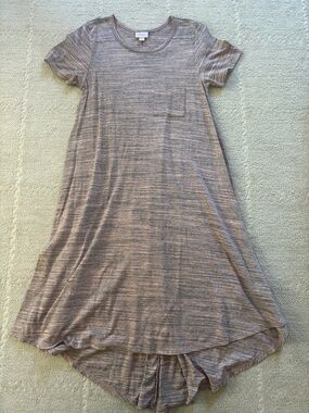 LuLaRoe Heathered pink and gray Midi Pocket Tee Dress